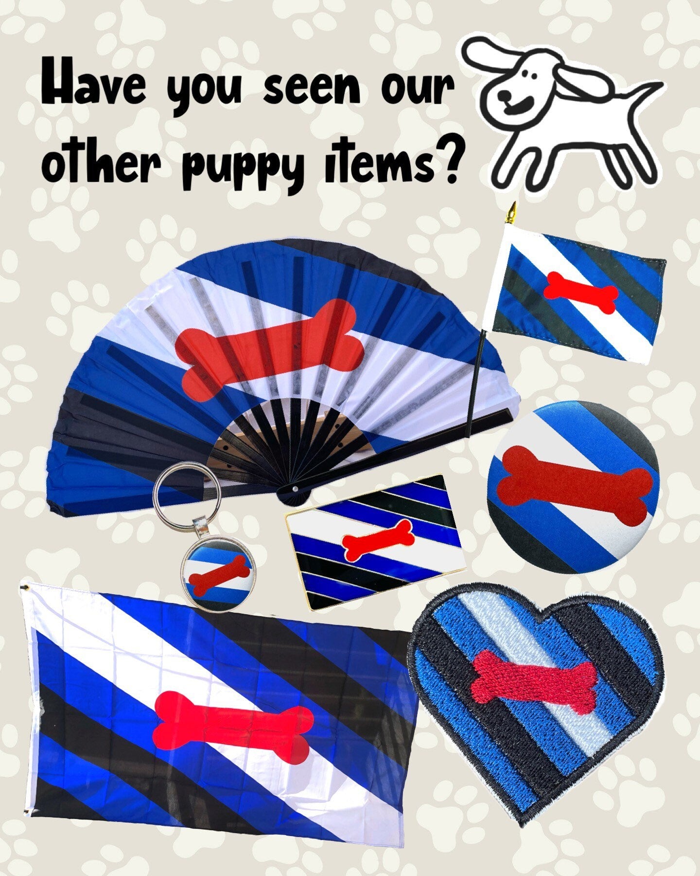 Fabulous! Fierce! Large LGBTQA Puppy Play Pride folding hand fan