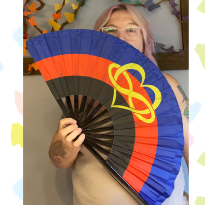 Polyamory infinity heart folding hand fan