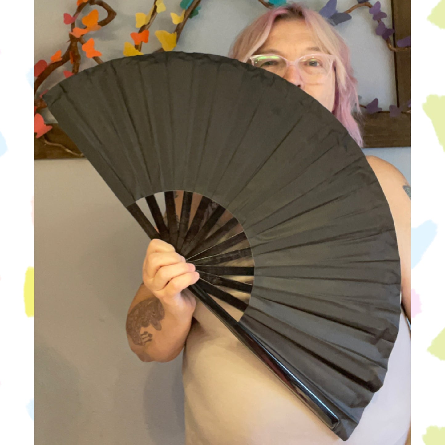 Black folding hand fan
