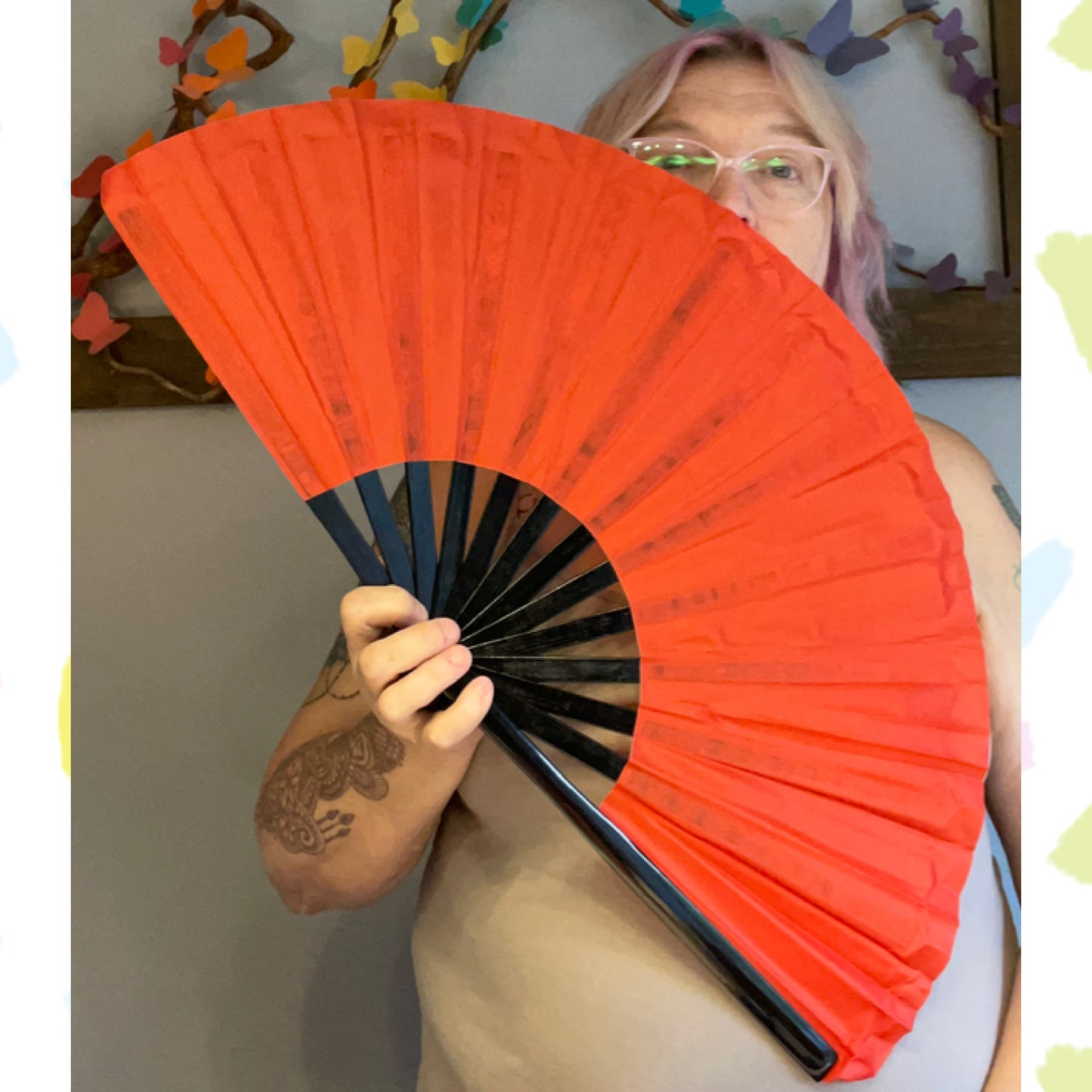 Red folding hand fan