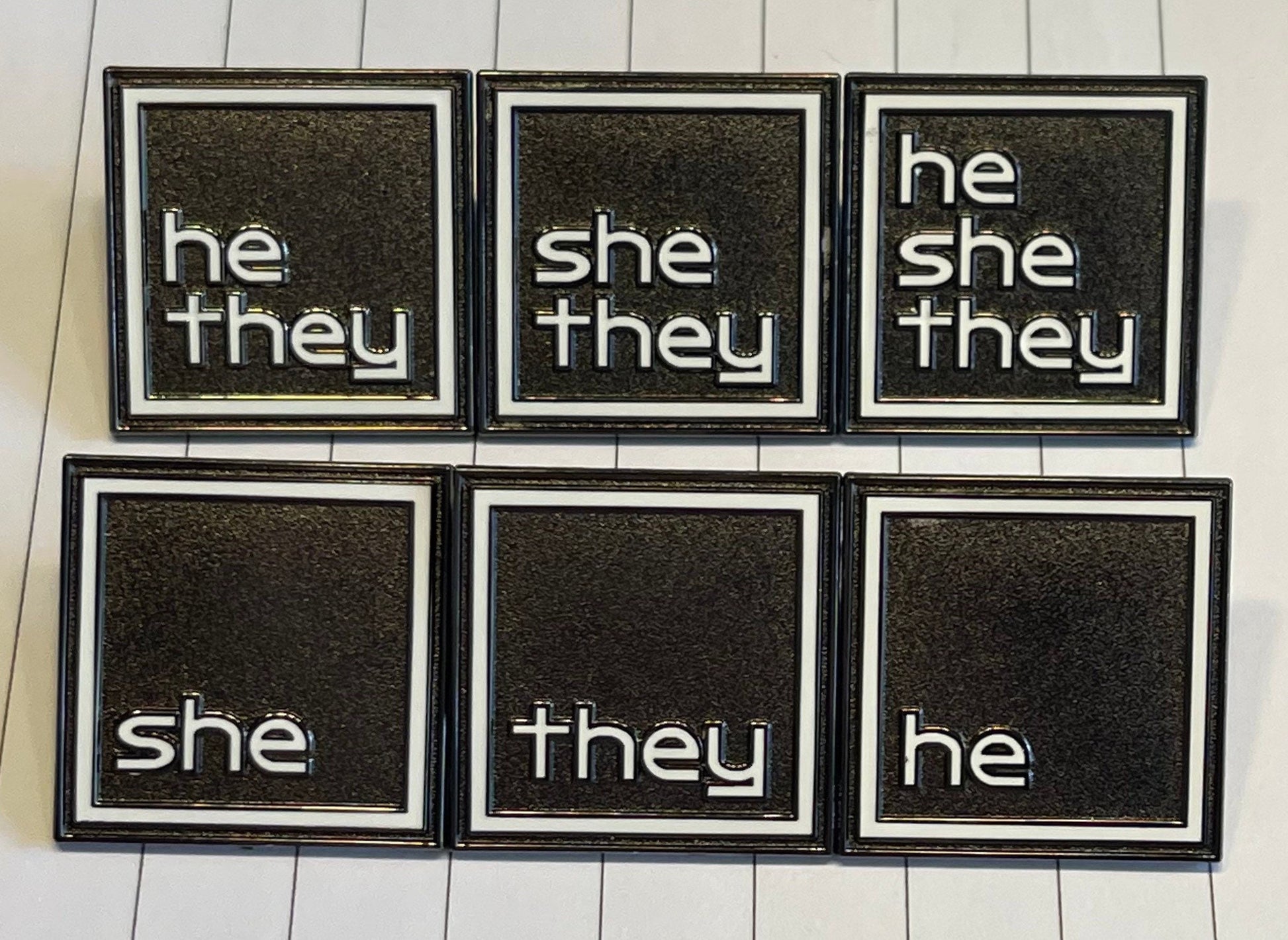 Pronoun Lapel Pins - Clean and Professional - Easy to Read - SHE THEY HE