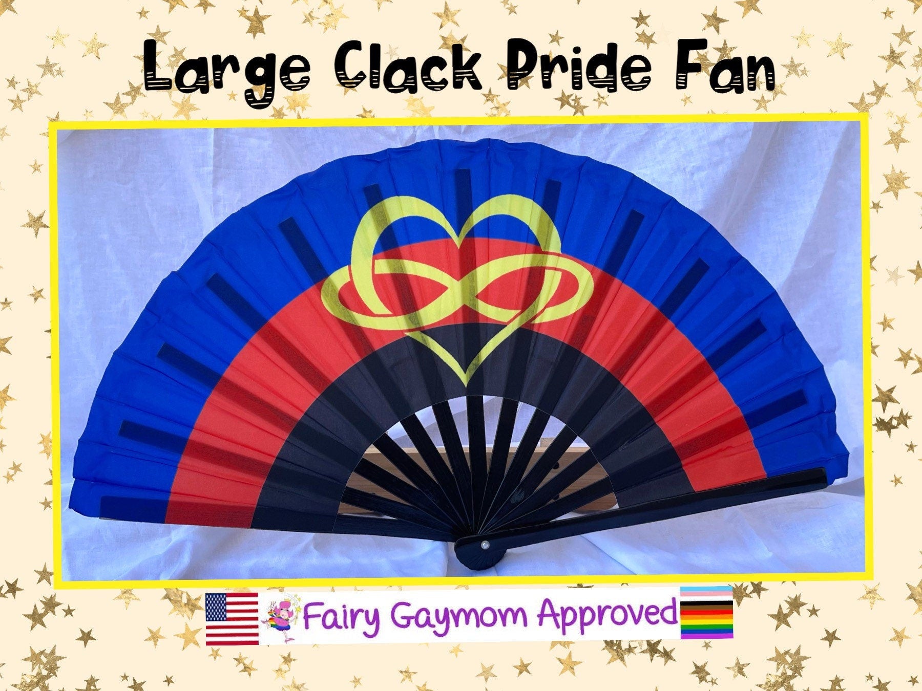 Fabulous! Fierce! Large LGBTQA Polyamory infinity heart folding hand fan